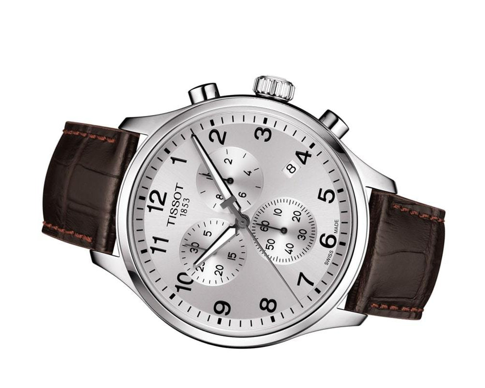 Tissot Chrono XL Silver Dial Brown Leather Strap Watch For Men - T116.617.16.037.00