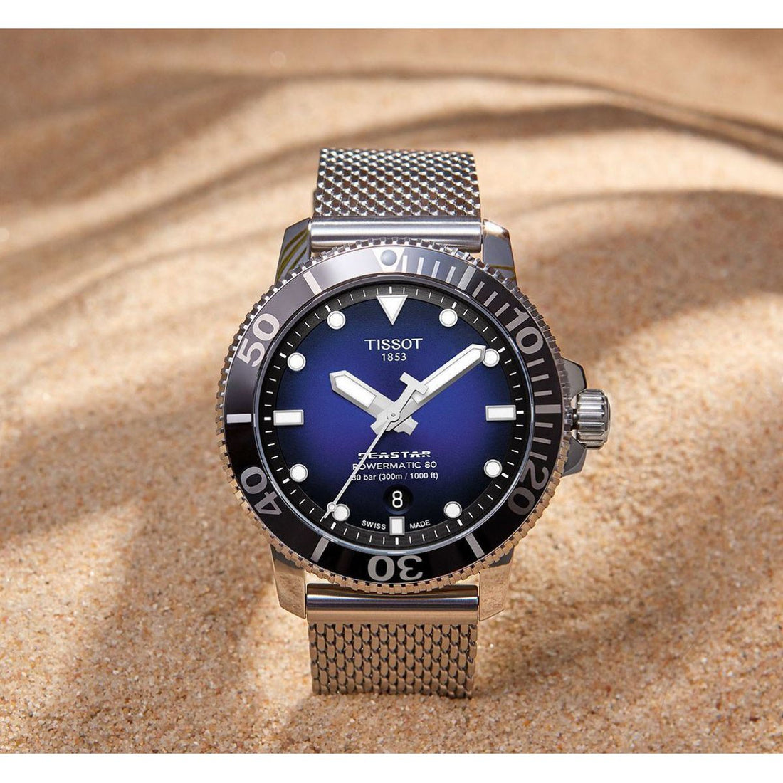 Tissot Seastar 1000 Powermatic 80 Blue Dial SIlver Mesh Bracelet Watch For Men - T120.407.11.041.02