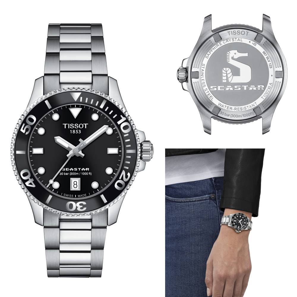 Tissot Seastar 1000 Lady Black Dial Silver Steel Strap Watch for Women - T120.210.11.051.00
