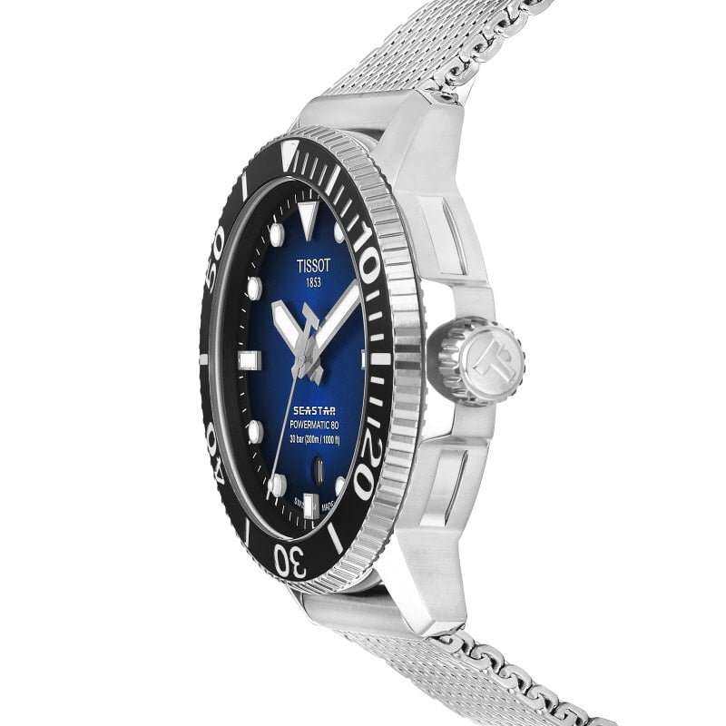 Tissot Seastar 1000 Powermatic 80 Blue Dial SIlver Mesh Bracelet Watch For Men - T120.407.11.041.02