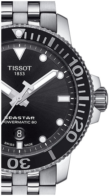 Tissot Seastar 1000 Powermatic 80 Black Dial Silver Steel Strap Watch For Men - T120.407.11.051.00