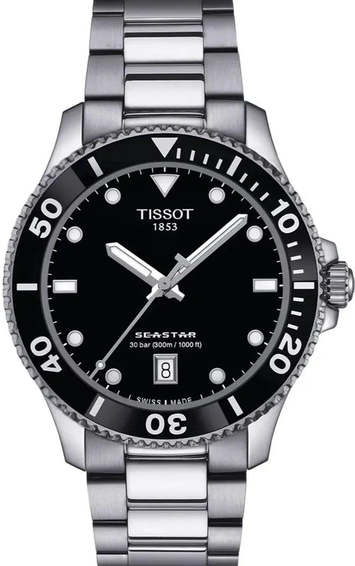 Tissot Seastar 1000 Black Dial Silver Steel Strap Watch For Men - T120.410.11.051.00