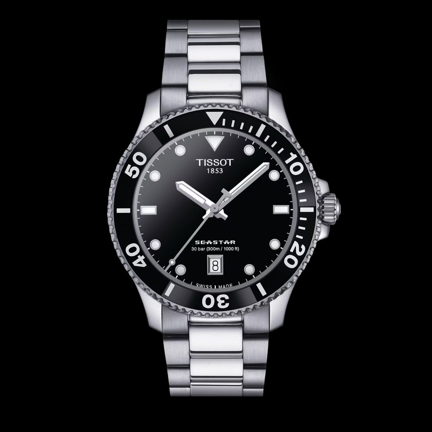 Tissot Seastar 1000 Black Dial Silver Steel Strap Watch For Men - T120.410.11.051.00