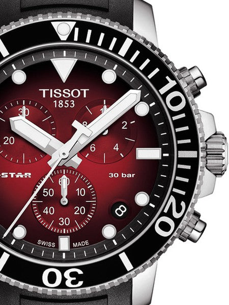 Tissot Seastar 1000 Chronograph Red Dial Black Rubber Strap Watch For Men - T120.417.17.421.00