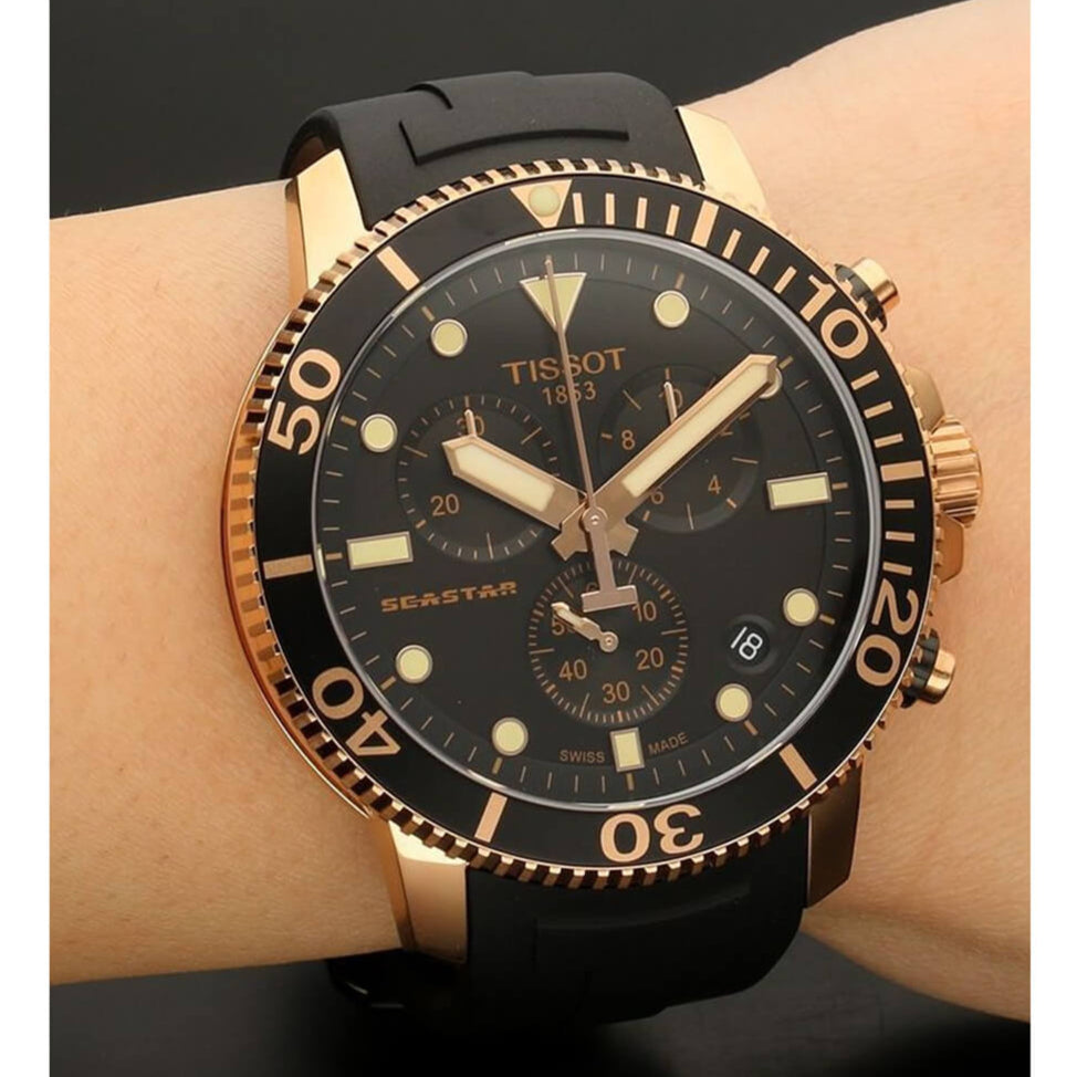 Tissot Seastar 1000 Chronograph Black Dial Black Rubber Strap Watch For Men - T120.417.37.051.00