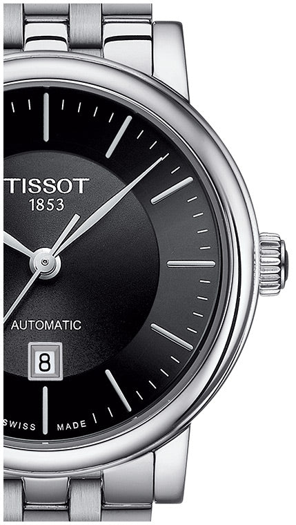 Tissot T Classic Carson Premium Automatic Lady Black Dial Silver Steel Strap Watch for Women - T122.207.11.051.00