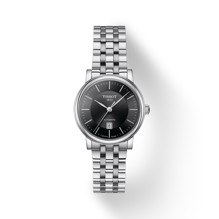 Tissot T Classic Carson Premium Automatic Lady Black Dial Silver Steel Strap Watch for Women - T122.207.11.051.00
