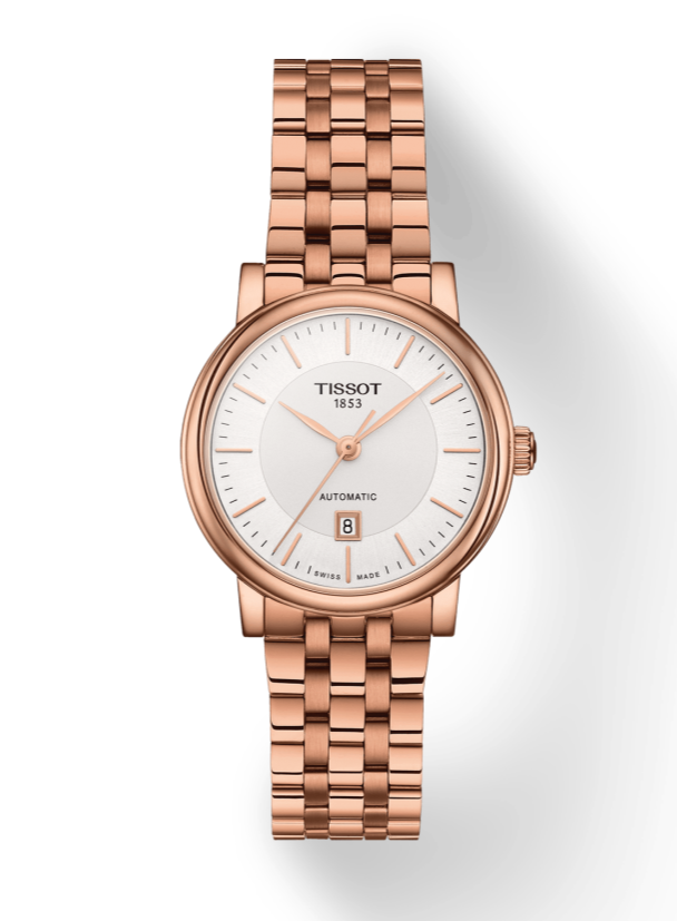Tissot T Classic Carson Premium White Dial Rose Gold Steel Strap Watch for Women - T122.207.33.031.00