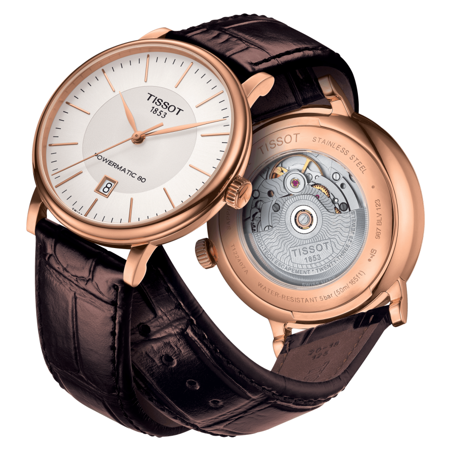Tissot Carson Premium Powermatic 80 White Dial Brown Leather Strap Watch For Men - T122.407.36.031.00