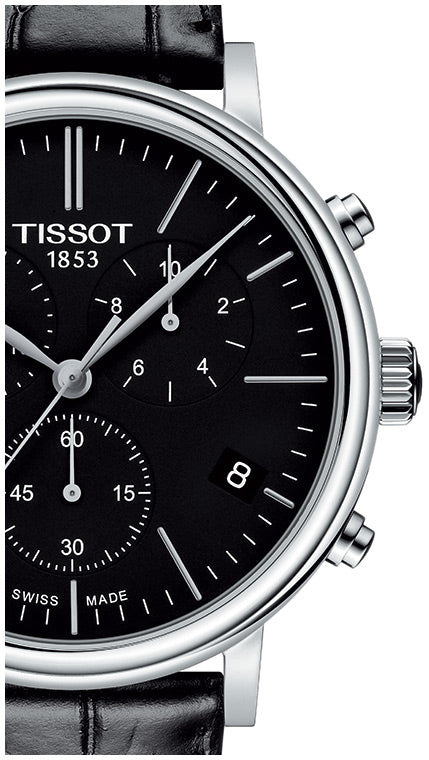 Tissot Carson Premium Chronograph Black Dial Black Leather Strap Watch For Men - T122.417.16.051.00
