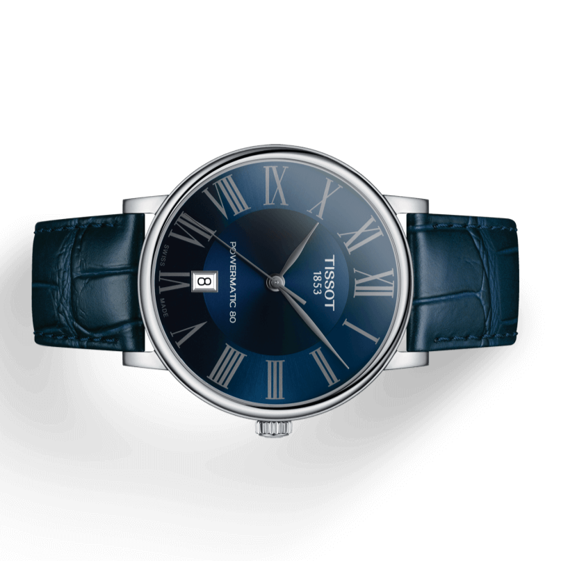 Tissot Carson Premium Powermatic 80 Blue Dial Blue Leather Strap Watch For Men - T122.407.16.043.00