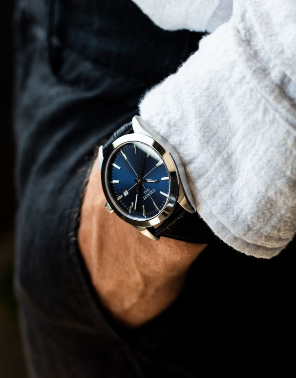 Tissot Gentlemen Blue Dial Black Leather Strap Watch for Men - T127.410.16.041.01