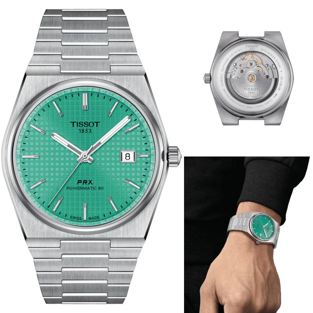 Tissot PRX Powermatic 80 Automatic Mint Green Dial Silver Steel Strap Watch for Men - T137.407.11.091.01