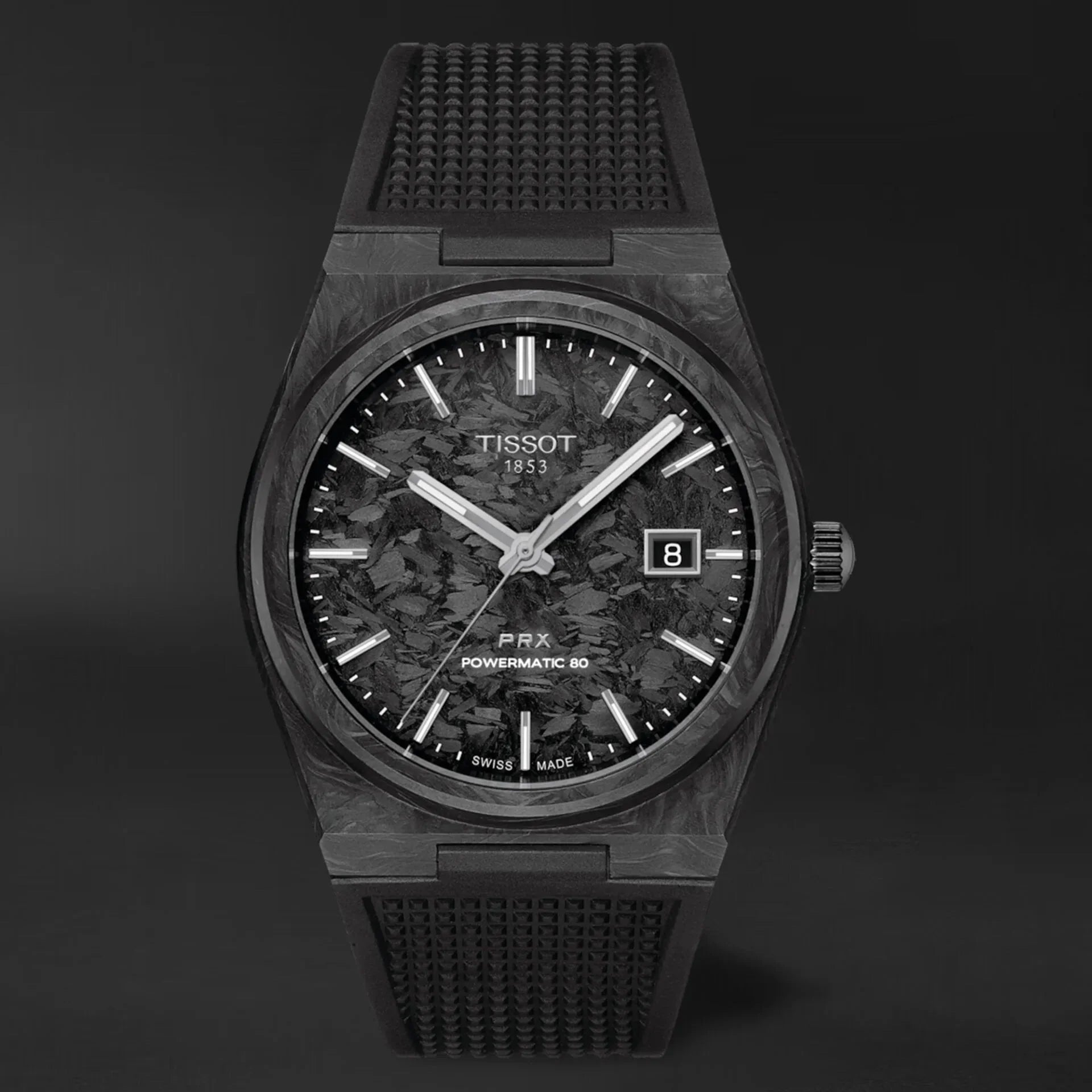 Tissot PRX Powermatic 80 Carbon Black Dial Black Rubber Strap Watch for Men - T137.907.97.201.00