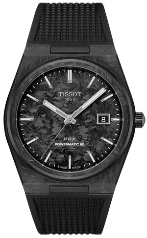 Tissot PRX Powermatic 80 Carbon Black Dial Black Rubber Strap Watch for Men - T137.907.97.201.00
