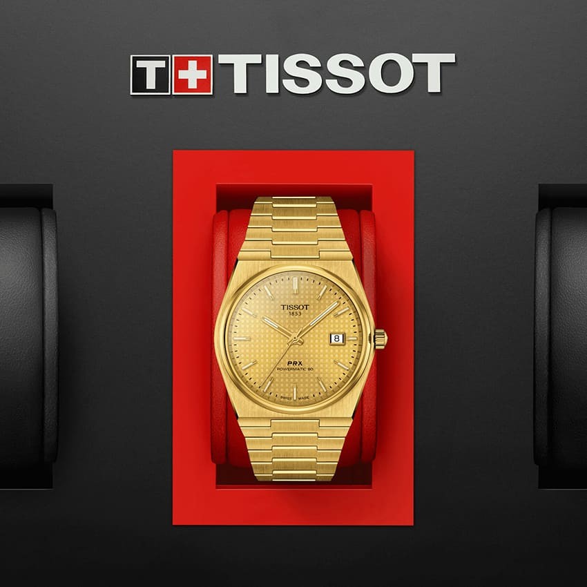 Tissot PRX Powermatic 80 Gold Dial Gold Steel Strap Watch for Men - T137.407.33.021.00