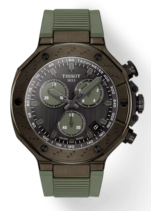 Tissot T Race Chronograph Black Dial Green Rubber Strap Watch for Men - T141.417.37.061.02