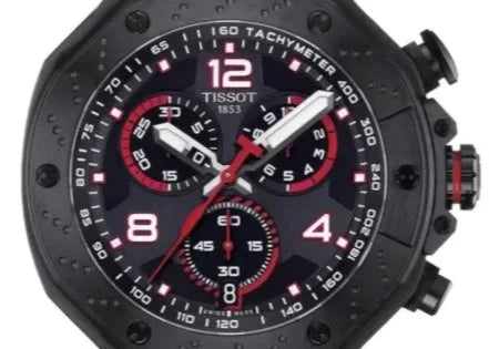 Tissot T Race Chronograph Black Dial Red Rubber Strap Watch For Men - T141.417.37.057.01