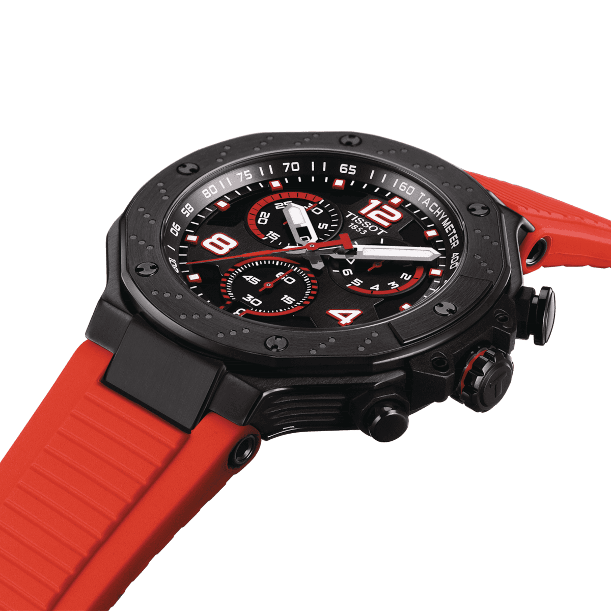 Tissot T Race Chronograph Black Dial Red Rubber Strap Watch For Men - T141.417.37.057.01