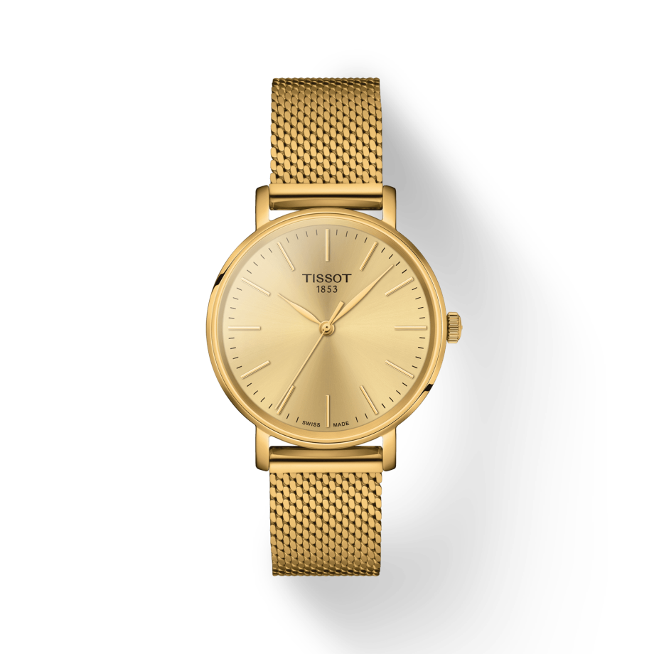 Tissot Everytime Lady Gold Dial Gold Mesh Bracelet Watch for Women - T143.210.33.021.00