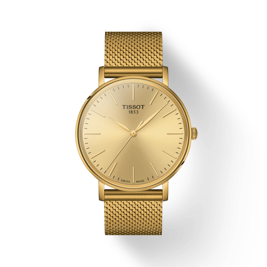 Tissot Everytime Gent Gold Dial Gold Mesh Bracelet Watch for Men - T143.410.33.021.00