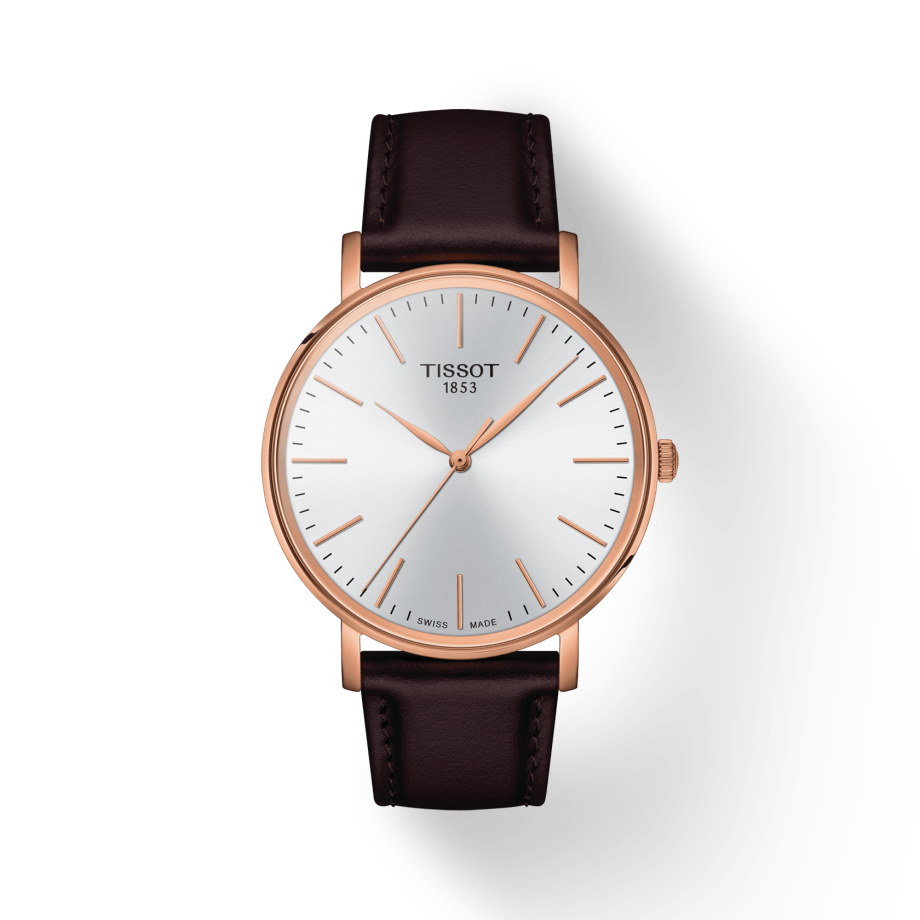 Tissot Everytime Gent Silver Dial Brown Leather Strap Watch for Men - T143.410.36.011.00