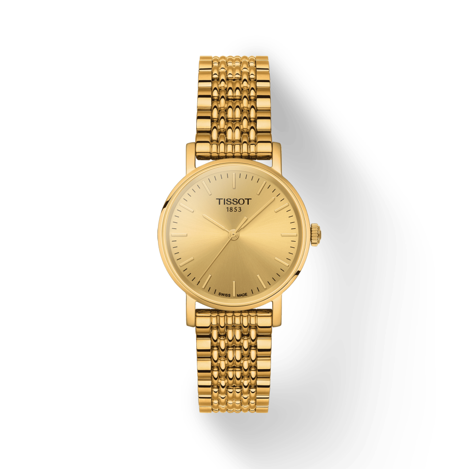 Tissot Everytime Lady Gold Dial Gold Mesh Bracelet Watch for Women - T143.210.33.021.00