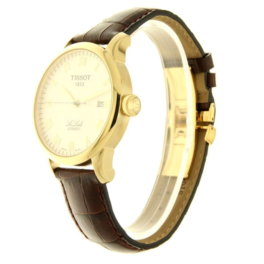 Tissot T Classic Le Locle Automatic Gold Dial Maroon Leather Strap Watch For Men - T41.5.413.73