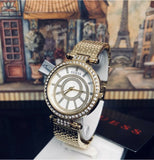 Guess Muse Crystals White Dial Rose Gold Steel Strap Watch For Women - W1008L2