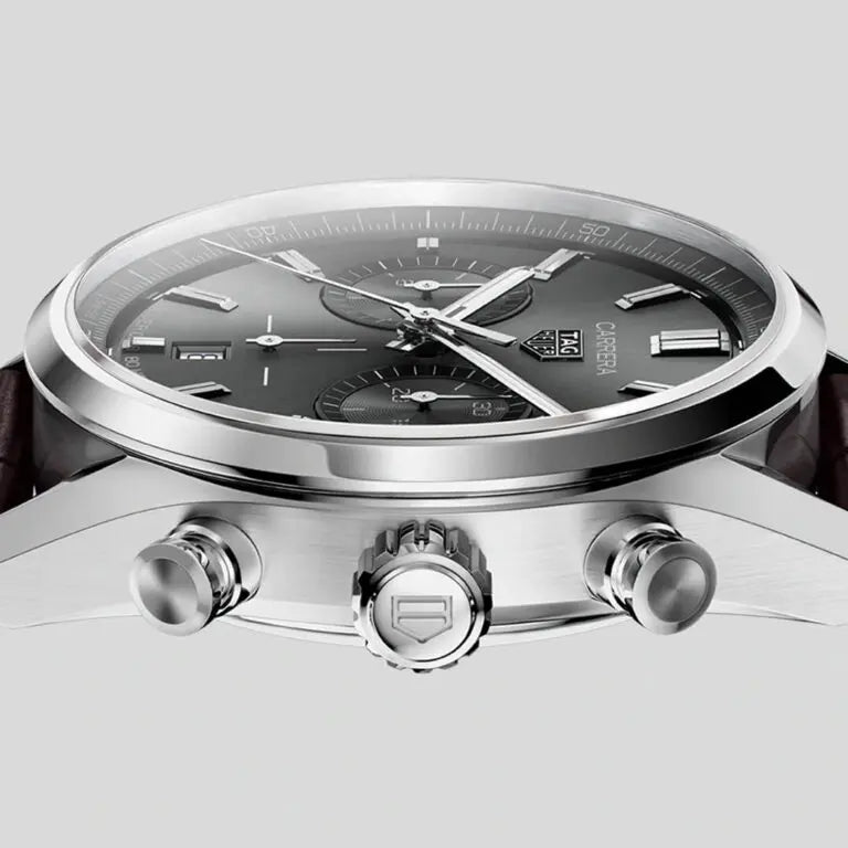 Tag Heuer Carrera Chronograph Grey Dial Brown Leather Strap Watch for Men - CBN2012.FC6483