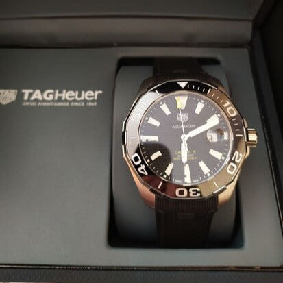 Tag Heuer Aquaracer Calibre 5 Automatic Black Dial Black Rubber Strap Watch for Men - WAY201A.FT6142