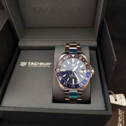 Tag Heuer Aquaracer GMT Calibre 6 Automatic Blue Dial Silver Steel Strap Watch for Men - WAY201T.BA0927