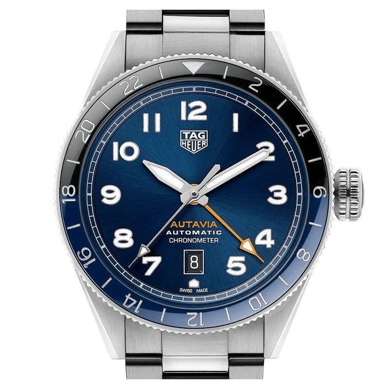 Tag Heuer Autavia Cosc GMT Automatic Blue Dial Silver Steel Strap Watch for Men - WBE511A.BA0650