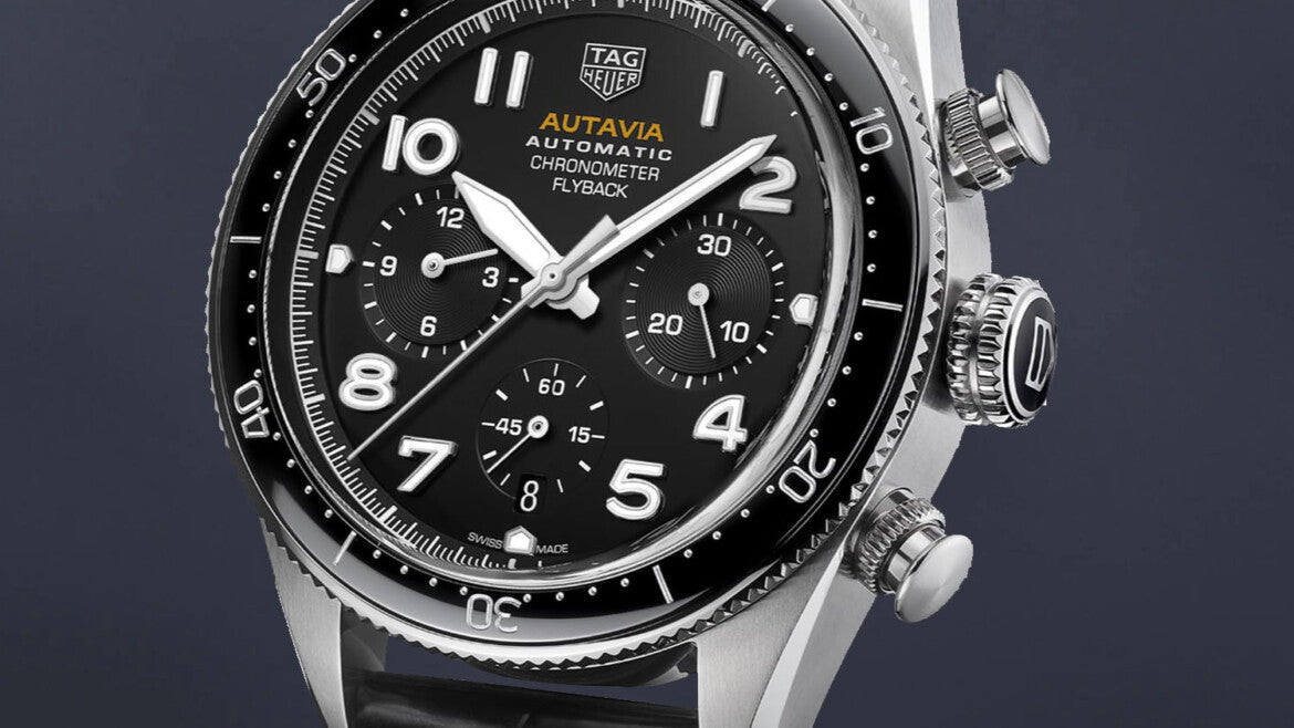 Tag Heuer Autavia Chronometer Flyback Automatic Chronograph Black Dial Black Leather Strap Watch for Men - CBE511A.FC8279
