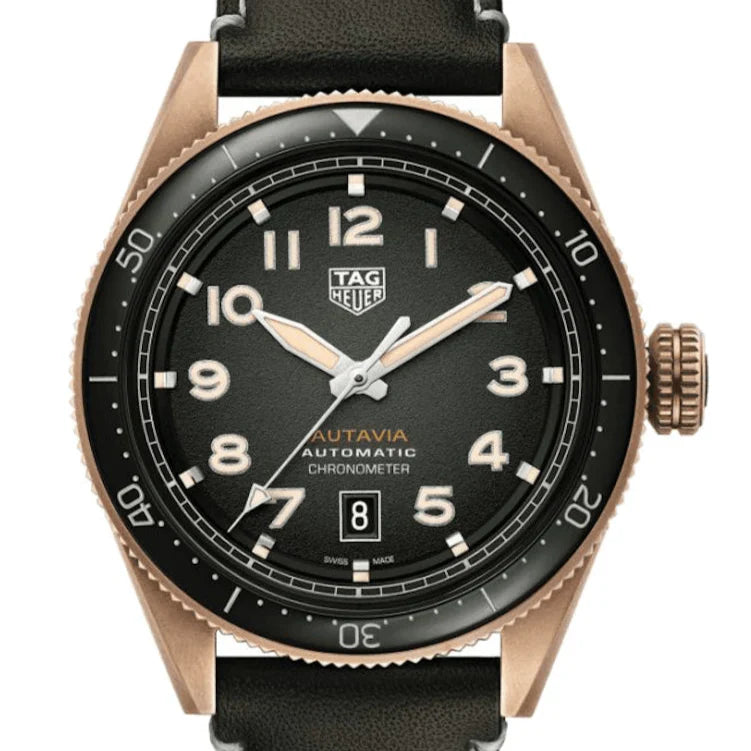 Tag Heuer Autavia Calibre 5 Automatic Olive Green Dial Green Leather Strap Watch for Men - WBE5190.FC8268
