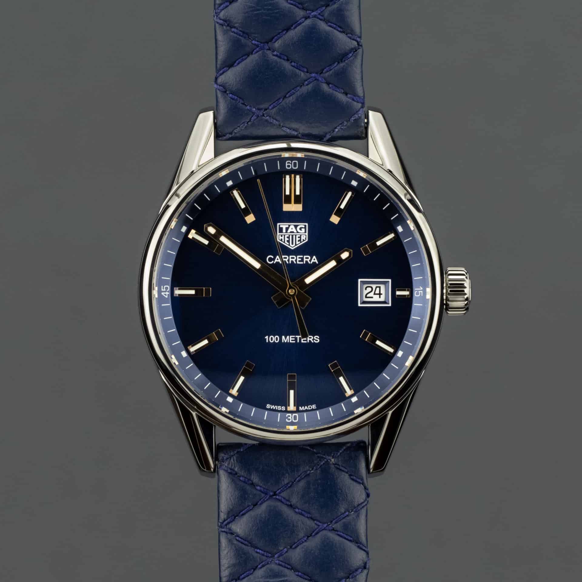 Tag Heuer Carrera Quartz Blue Dial Blue Calfskin Leather Strap Watch for Women - WAR1112.FC6391