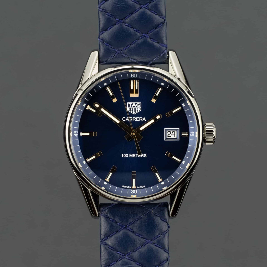 Tag Heuer Carrera Quartz Blue Dial Blue Calfskin Leather Strap Watch for Women - WAR1112.FC6391