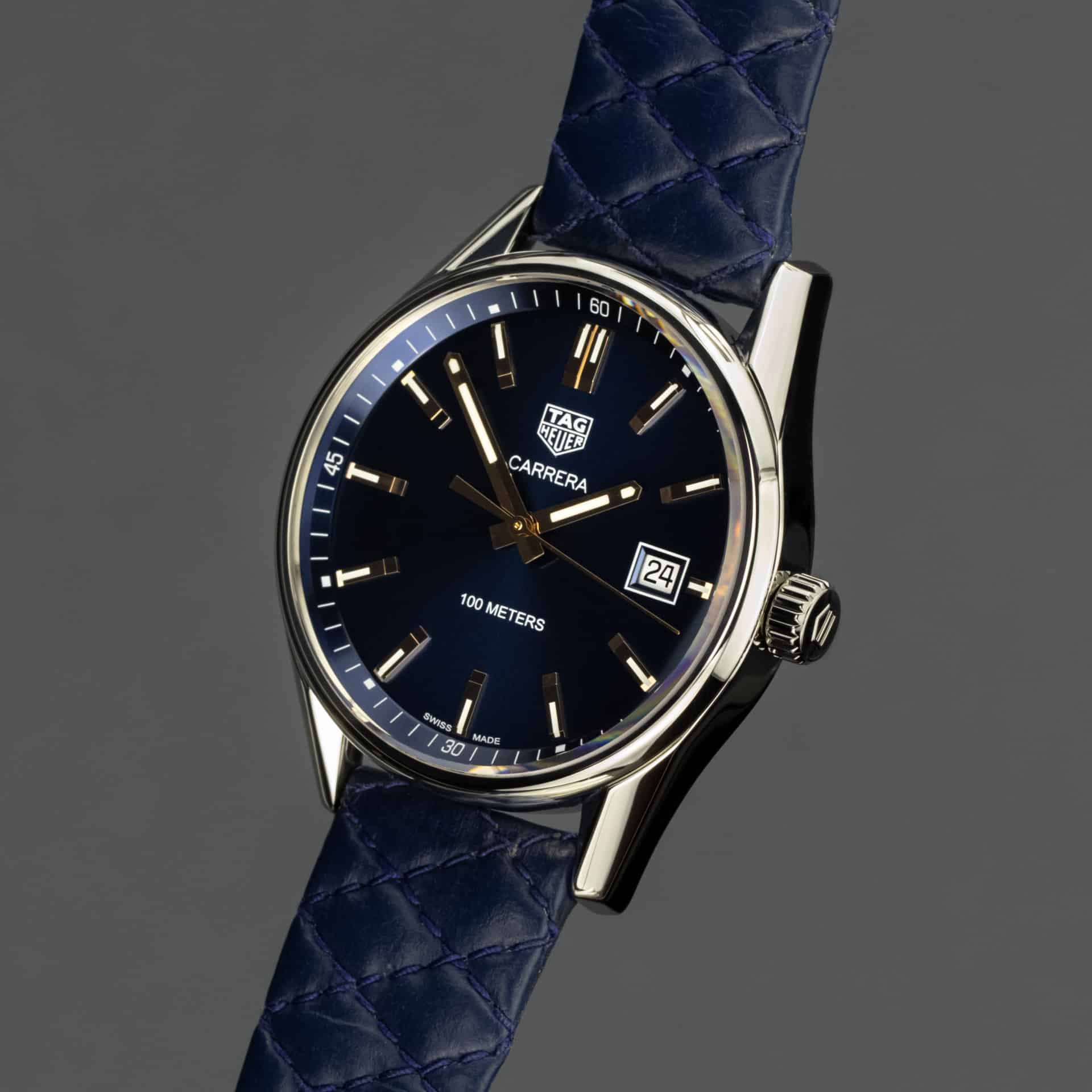 Tag Heuer Carrera Quartz Blue Dial Blue Calfskin Leather Strap Watch for Women - WAR1112.FC6391