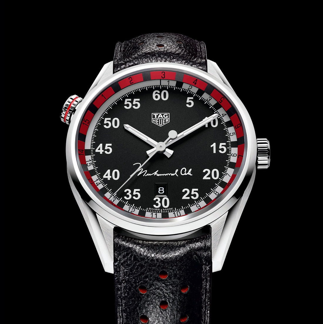 Tag Heuer Carrera Muhammad Ali Calibre 5 Black Dial Black Leather Strap Watch for Men - WAR2A11.FC6337