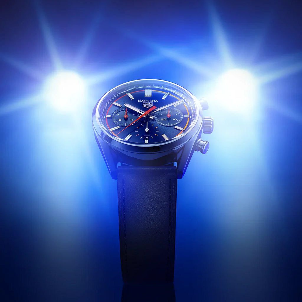 Tag Heuer Carrera Chronograph Blue Dial Blue Leather Strap Watch for Men - CBN201D.FC6543