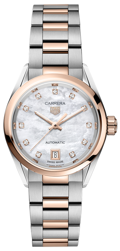 Tag Heuer Carrera Date Automatic Mother of Pearl Dial Two Tone Steel Strap Watch for Women - WBN2450.BD0569
