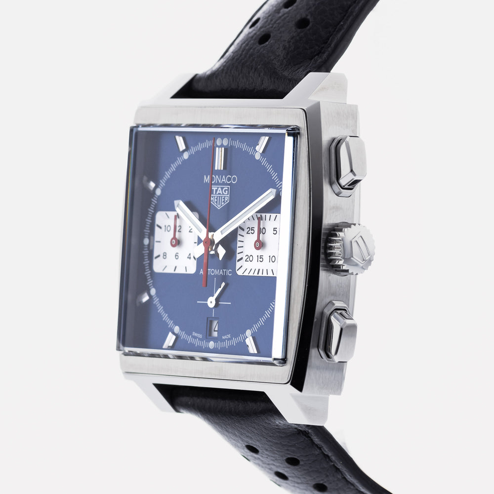 Tag Heuer Monaco Automatic Chronograph Blue Dial Blue Leather Strap Watch for Men - CBL2111.FC6453