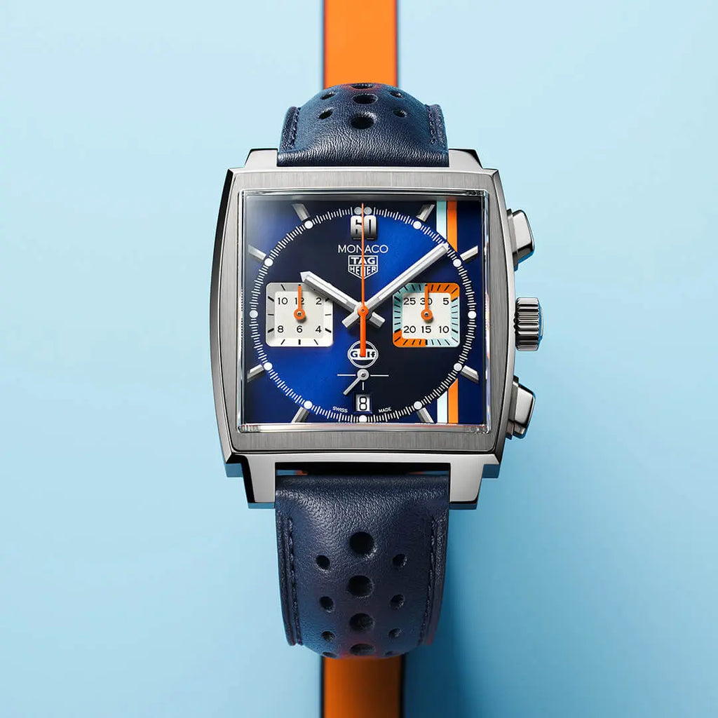 Tag Heuer Monaco Gulf Automatic Chronograph Blue Dial Blue Leather Strap Watch for Men - CBL2115.FC6494
