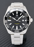Tag Heuer Aquaracer Quartz Black Dial Silver Steel Strap Watch for Men - WAY101A.BA0746