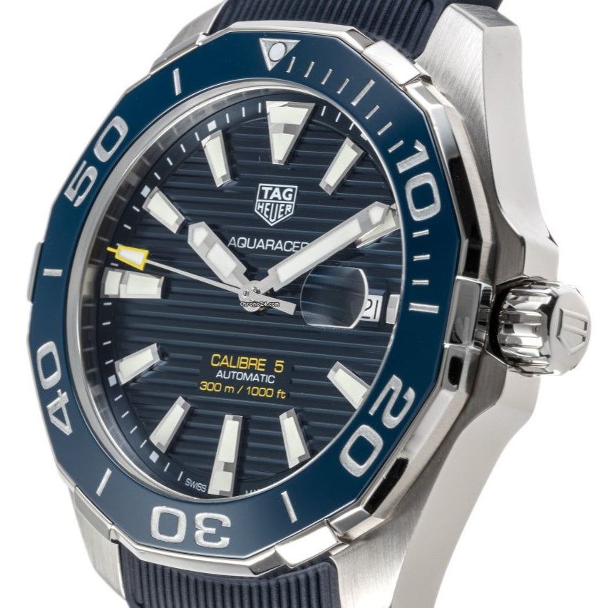 Tag Heuer Aquaracer Calibre 5 Automatic Blue Dial Blue Rubber Strap Watch for Men - WAY201B.FT6150