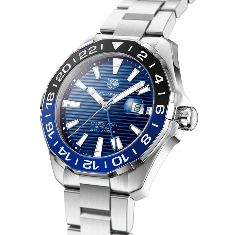 Tag Heuer Aquaracer GMT Calibre 6 Automatic Blue Dial Silver Steel Strap Watch for Men - WAY201T.BA0927