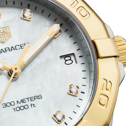 Tag Heuer Aquaracer White Mother of Pearl Dial Two Tone Steel Strap Watch for Women - WBD1322.BB0320