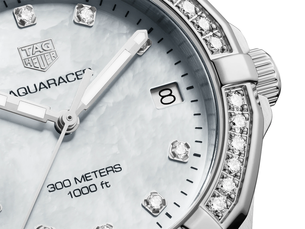 Tag Heuer Aquaracer Diamonds White Mother of Pearl Dial Silver Steel Strap Watch for Women - WBD1315.BA0740