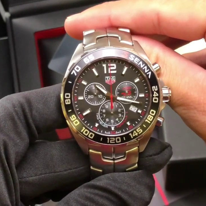 Tag Heuer Senna Chronograph Special Edition Black Dial Silver Steel Strap Watch for Men - CAZ1015.BA0883