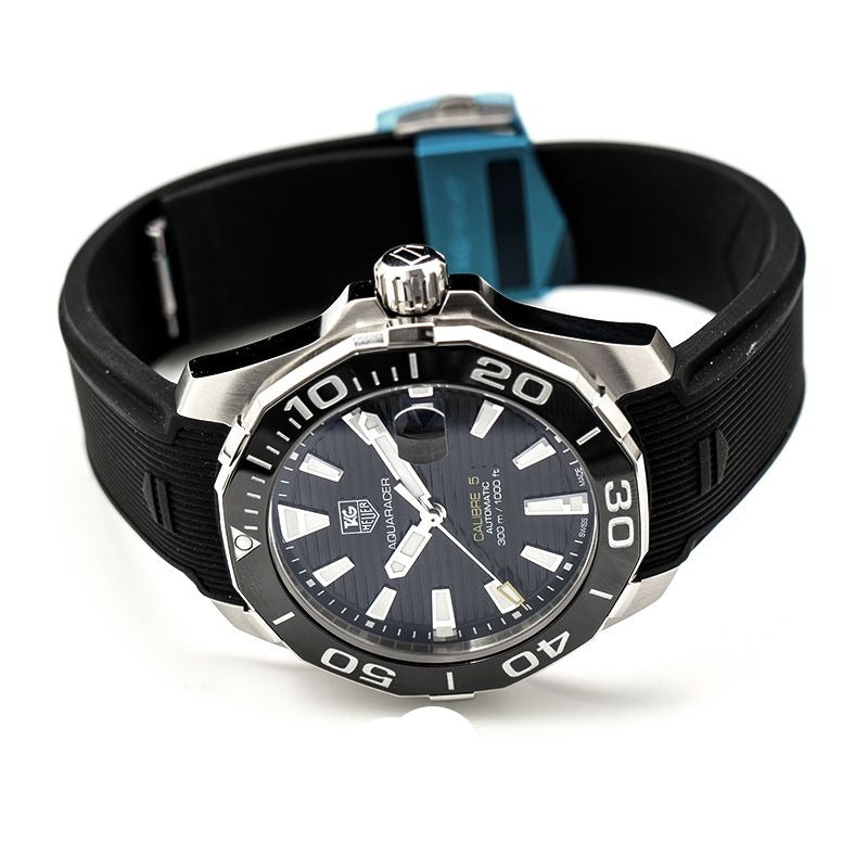 Tag Heuer Aquaracer Calibre 5 Automatic Black Dial Black Rubber Strap Watch for Men - WAY211A.FT6151